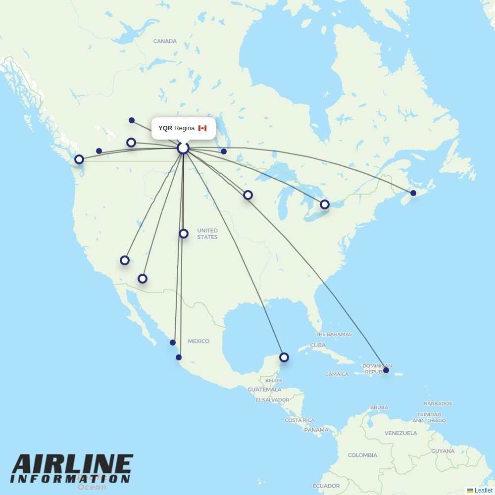 WestJet routes from YQR