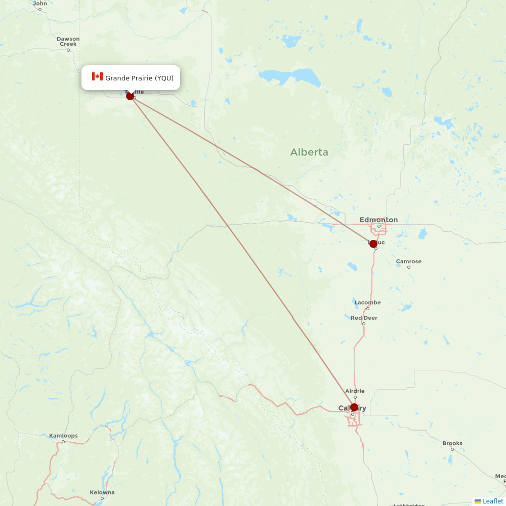 WestJet at YQU route map