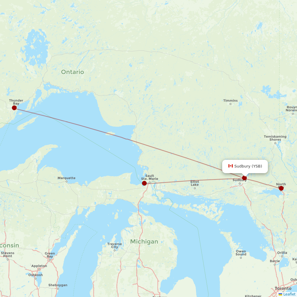 Bearskin Airlines at YSB route map