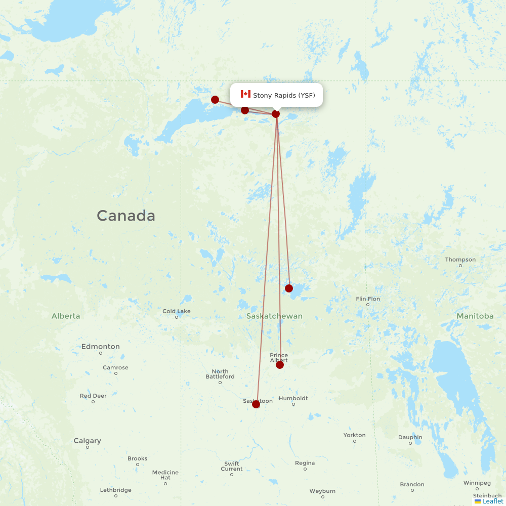 Transwest Air at YSF route map