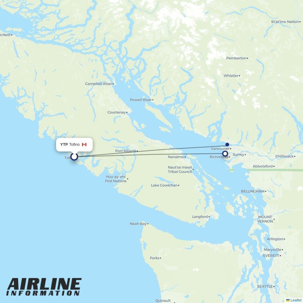 Harbour Air routes from YTP