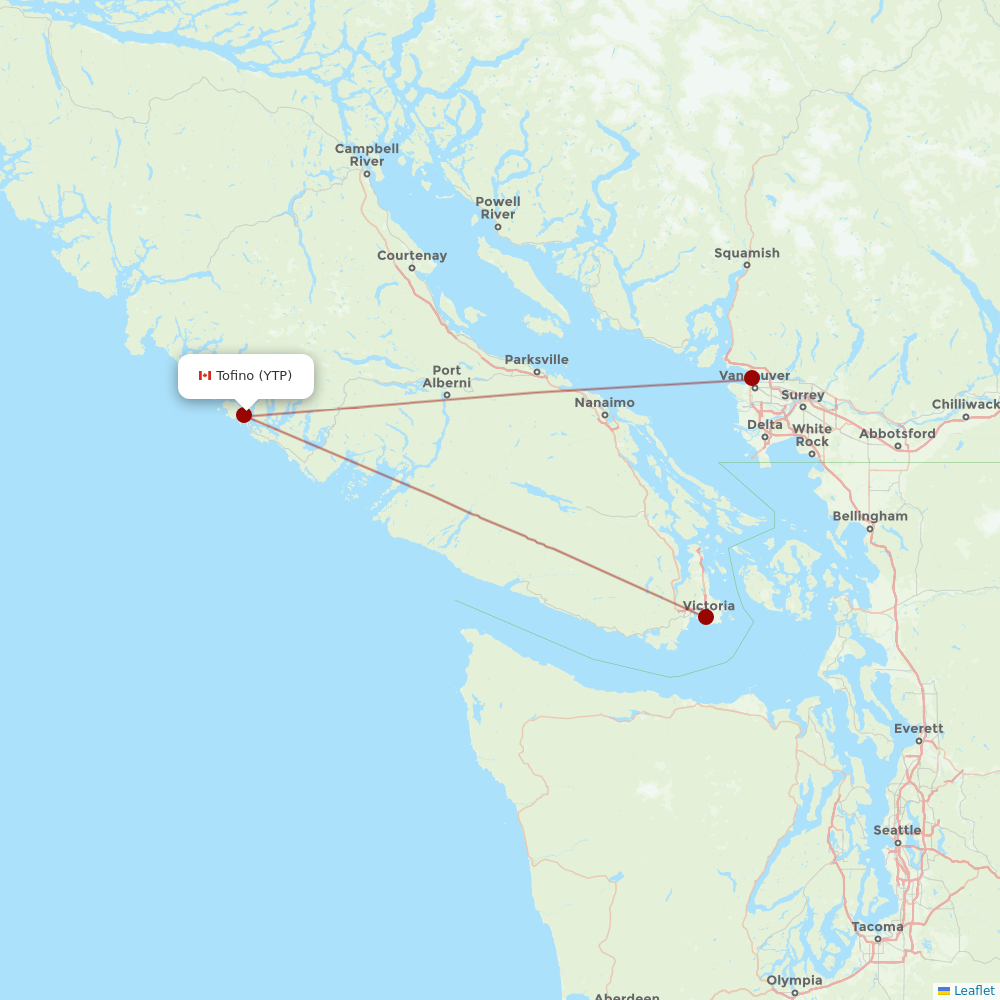 Harbour Air at YTP route map
