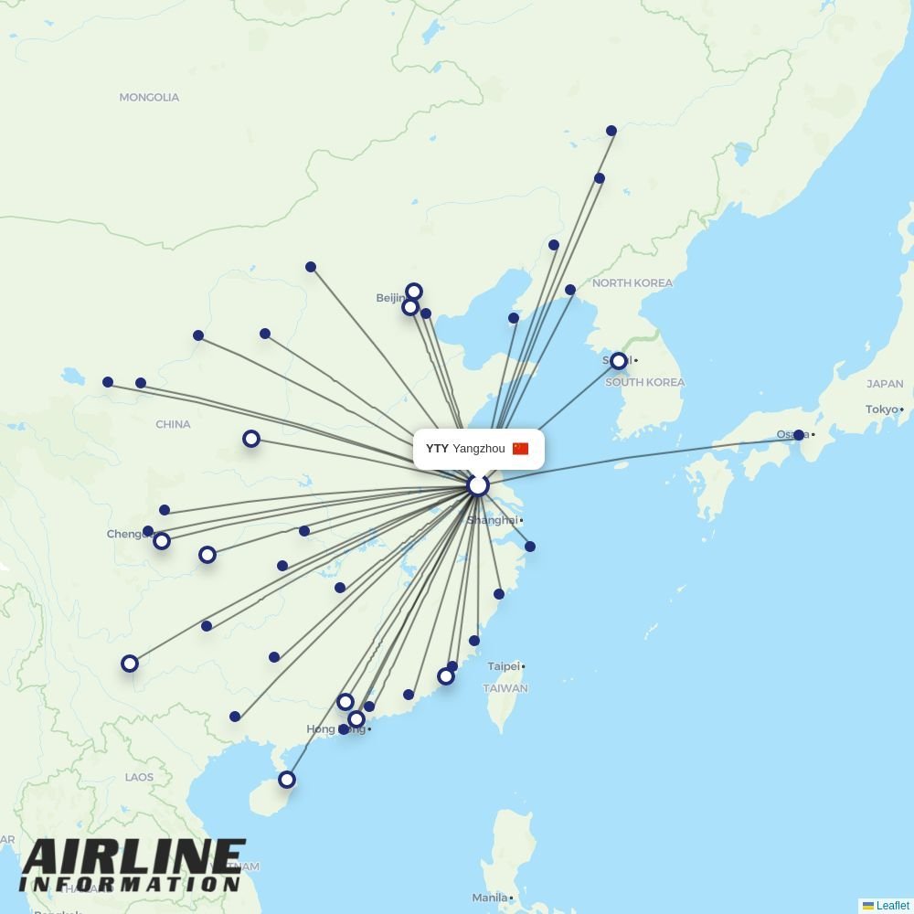 Spring Airlines routes from YTY