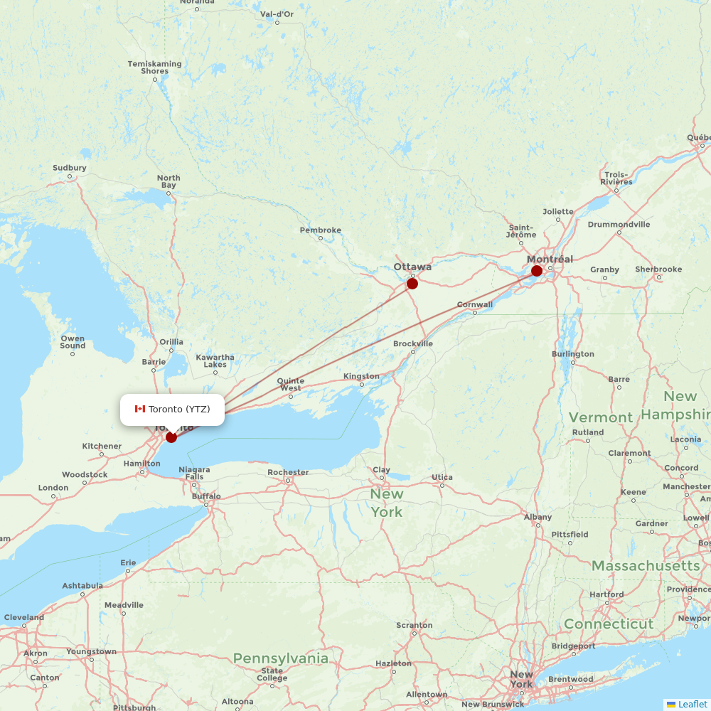 Air Canada at YTZ route map