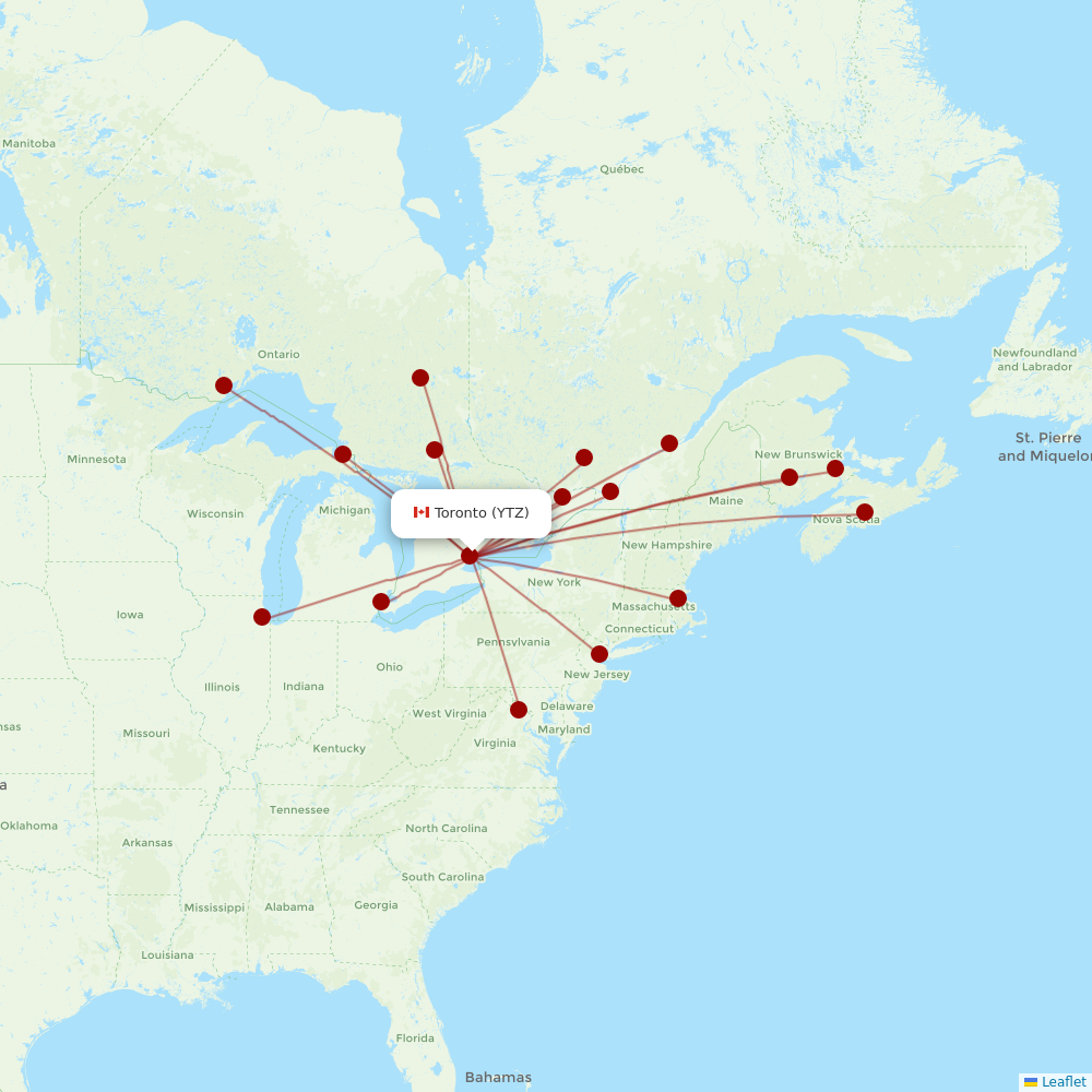 Porter Airlines at YTZ route map