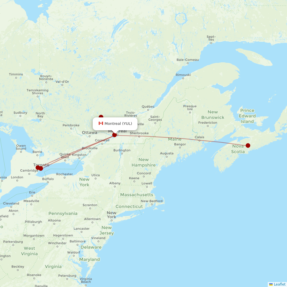 Porter Airlines at YUL route map