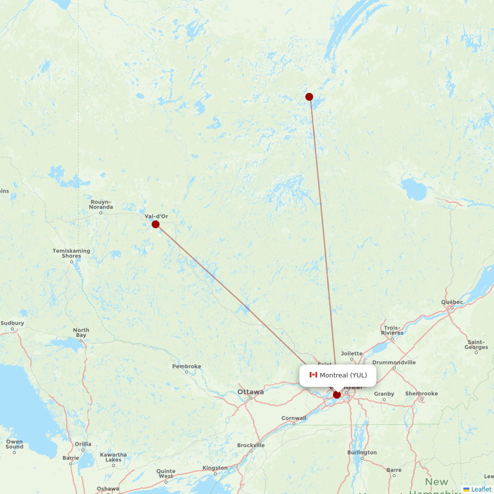 Air Creebec at YUL route map