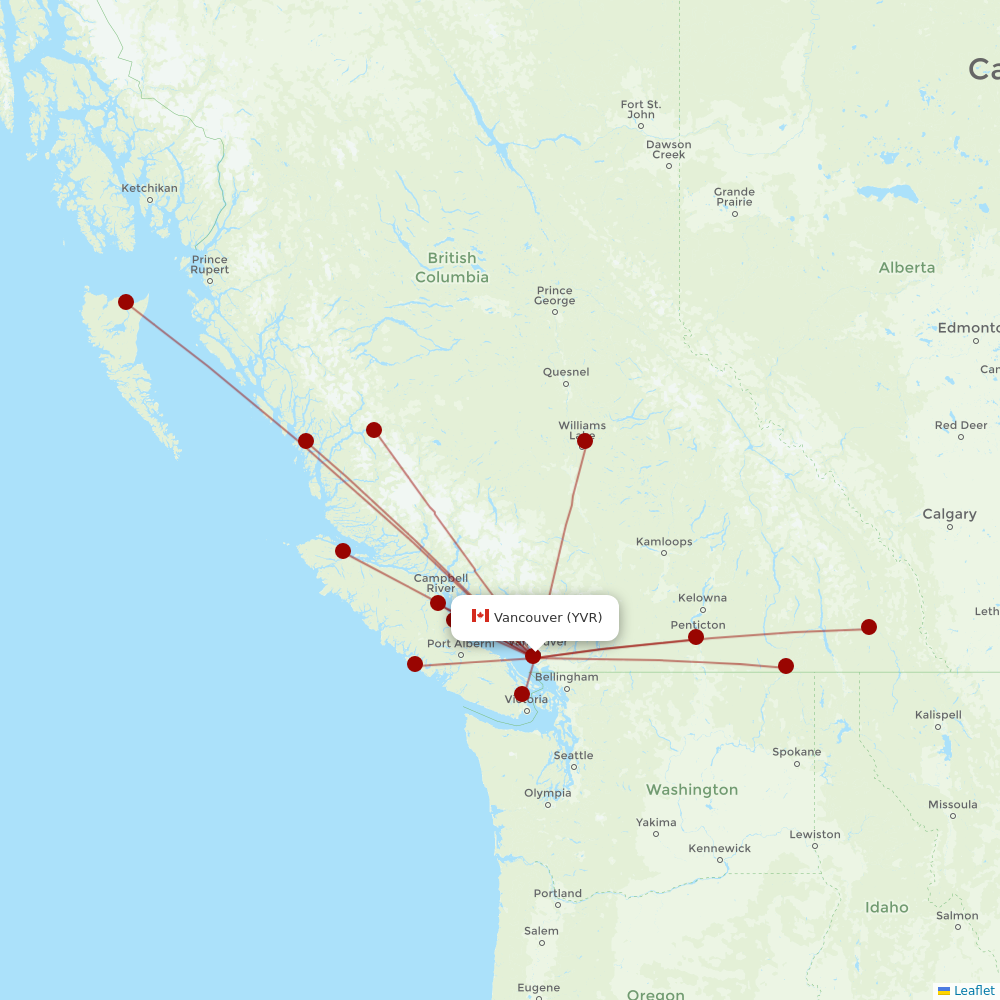 Pacific Coastal Airlines at YVR route map