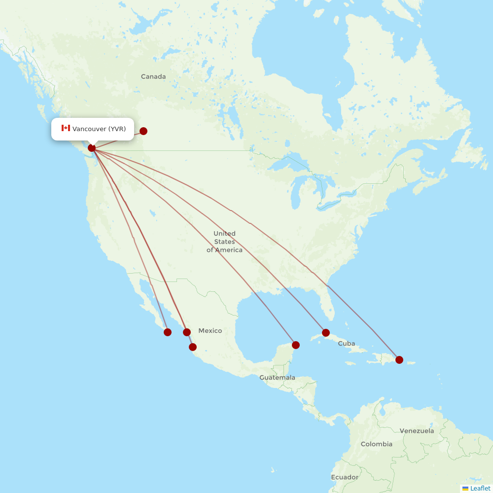 Sunwing Airlines at YVR route map