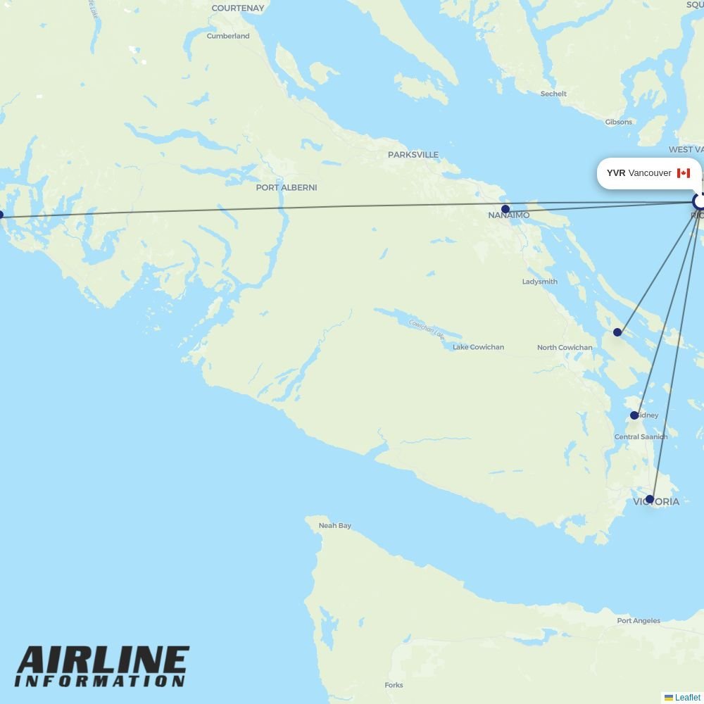 Harbour Air routes from YVR