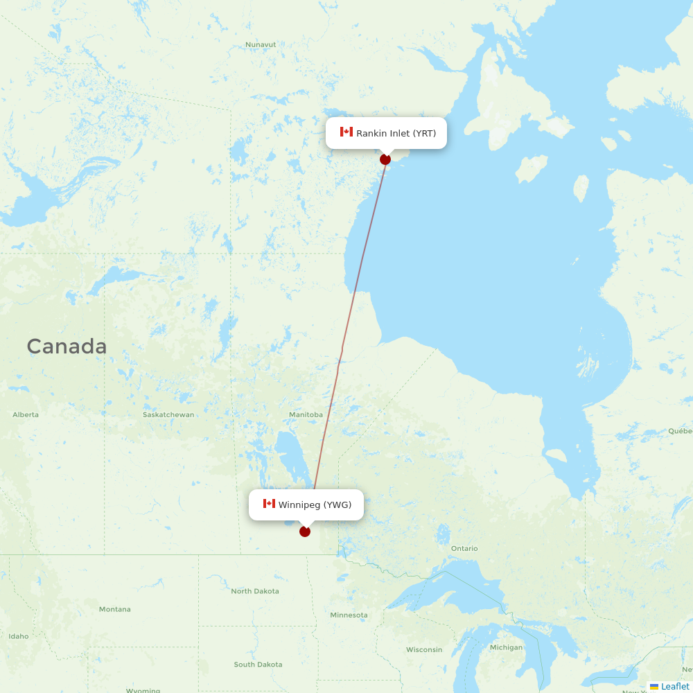 Canadian North at YWG route map