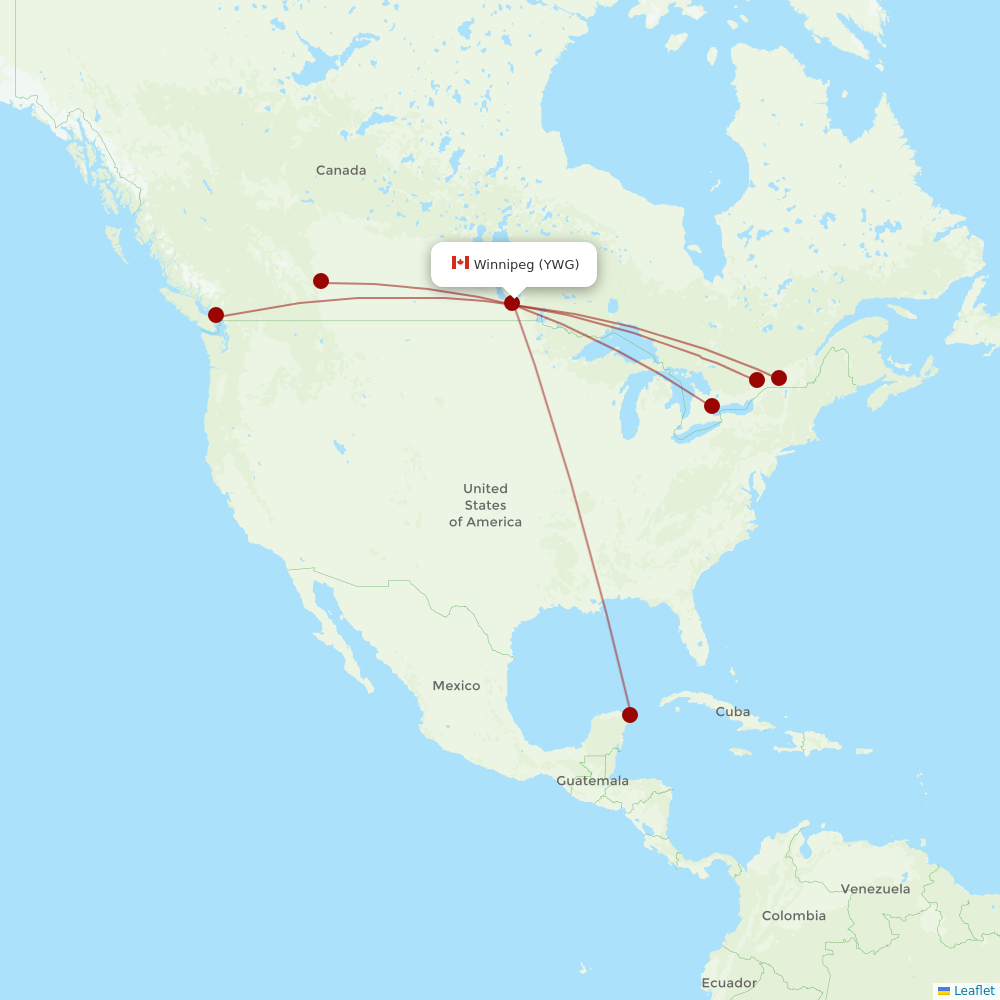Air Canada at YWG route map