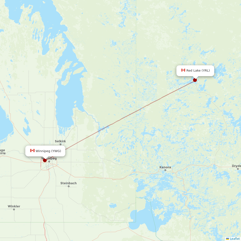 Bearskin Airlines at YWG route map