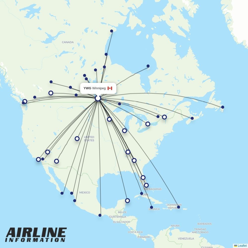 Calm Air International routes from YWG