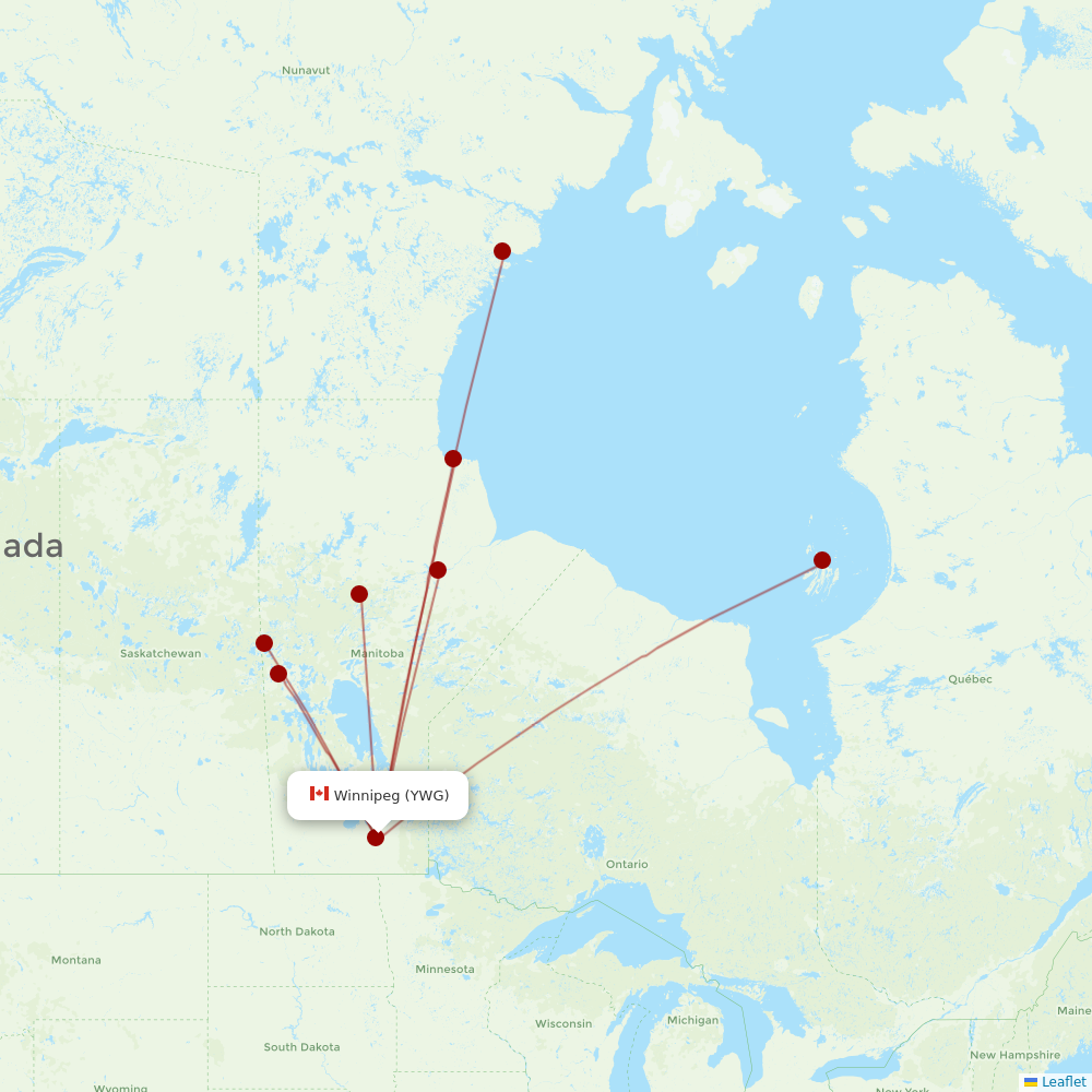 Calm Air International at YWG route map