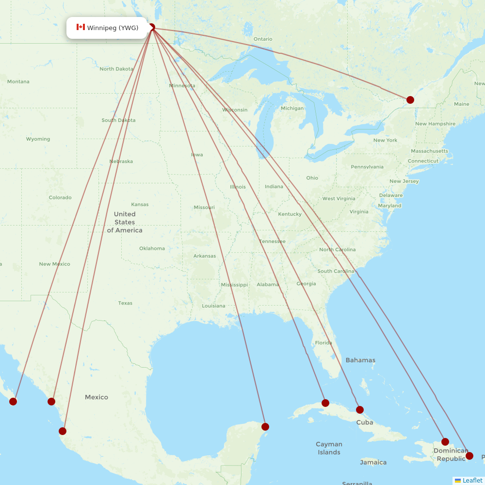 Sunwing Airlines at YWG route map