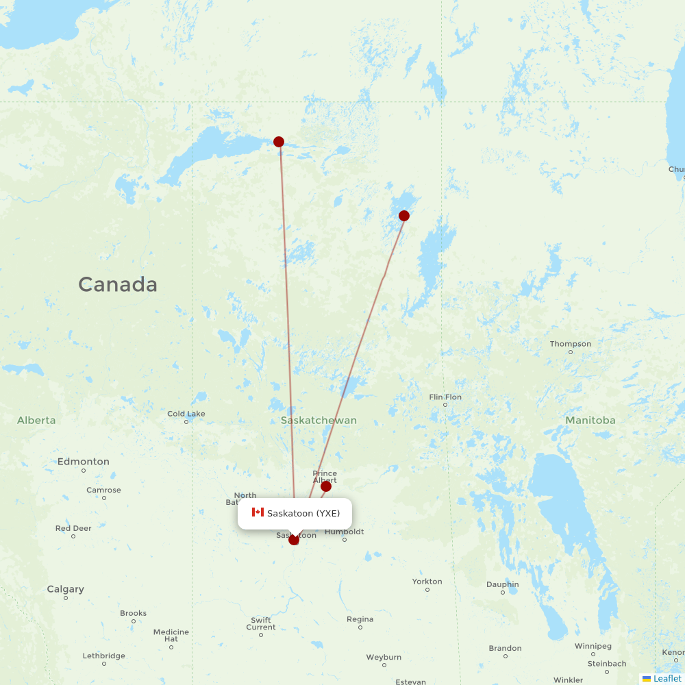 Transwest Air at YXE route map