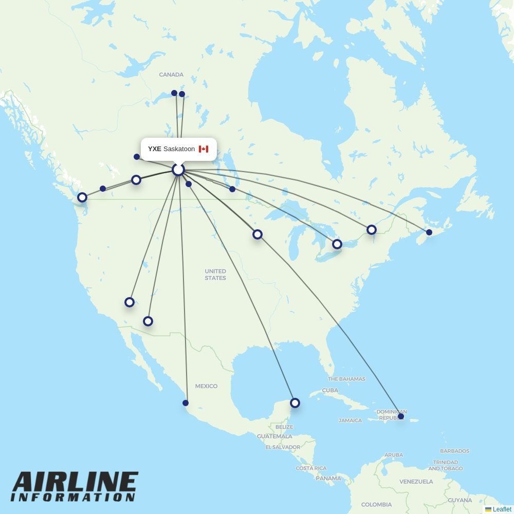 WestJet routes from YXE