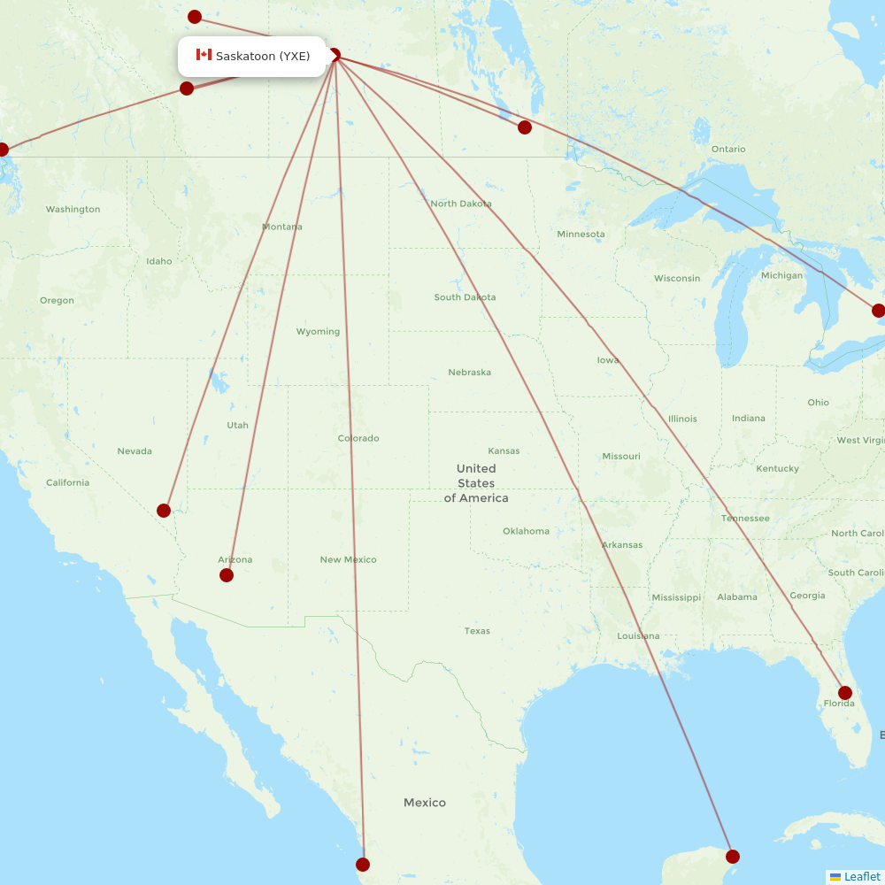 WestJet at YXE route map
