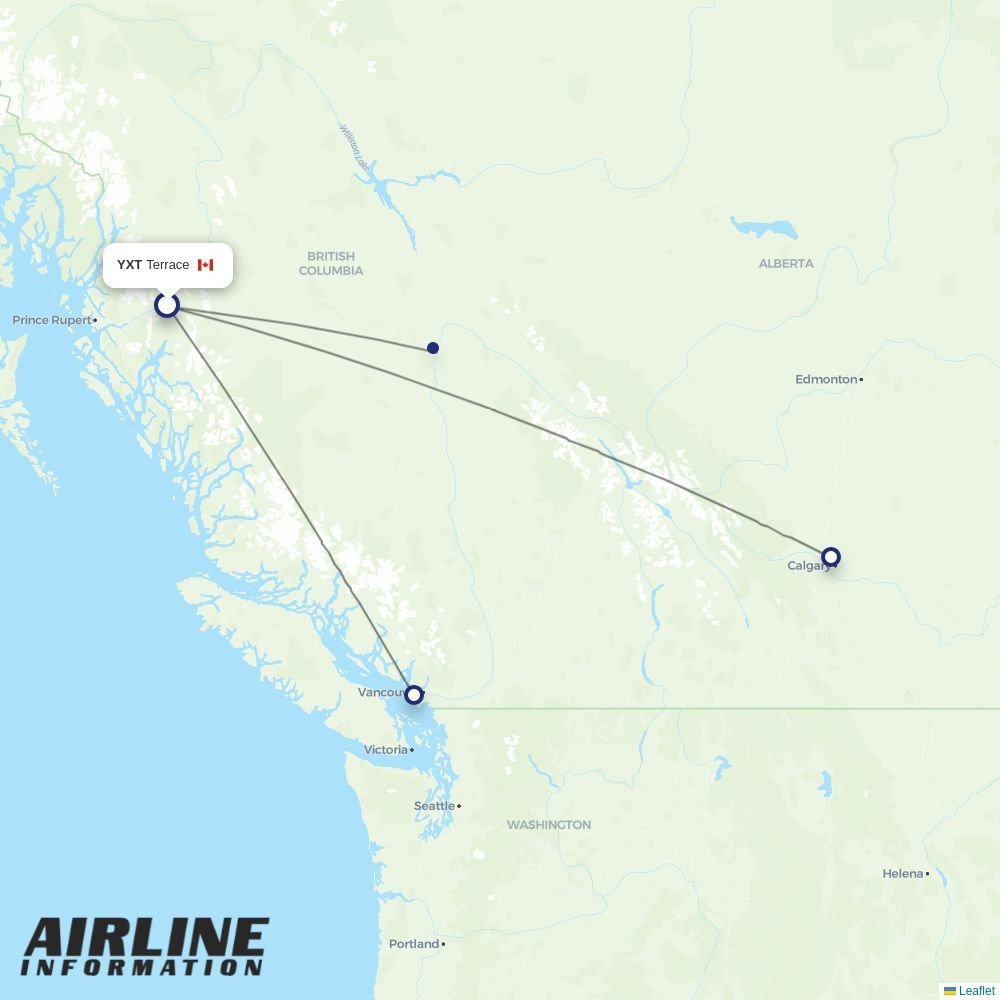 WestJet routes from YXT