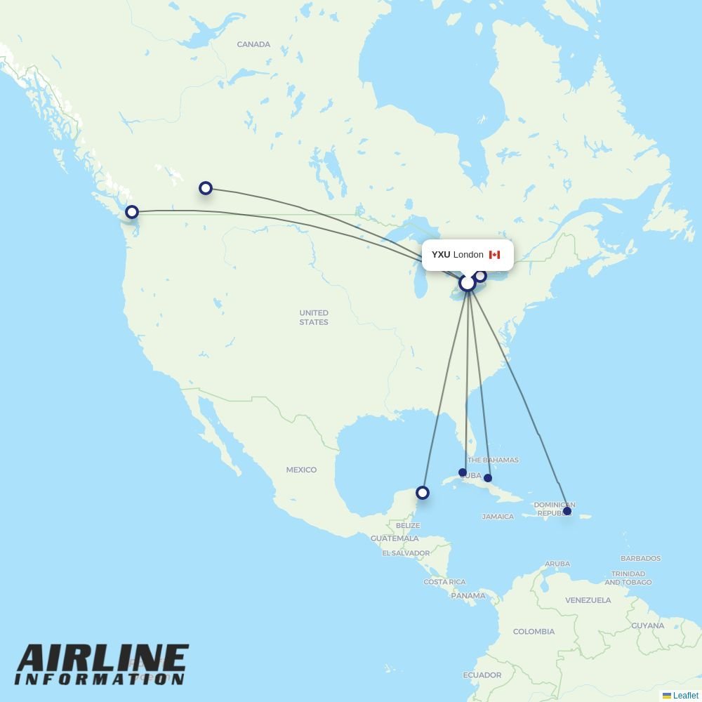 WestJet routes from YXU