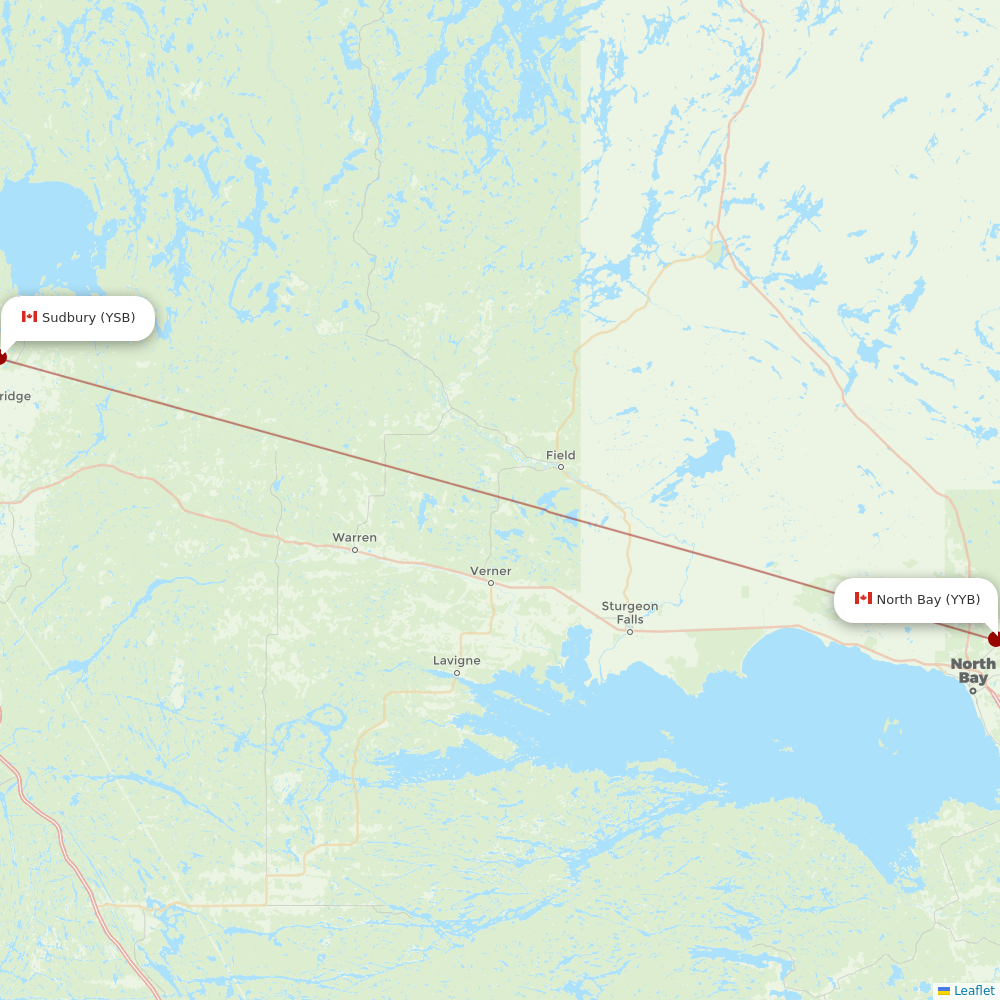 Bearskin Airlines at YYB route map