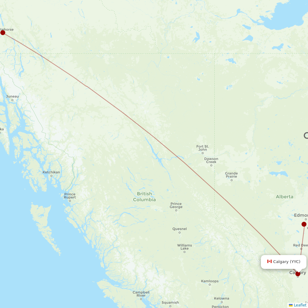 Air North at YYC route map