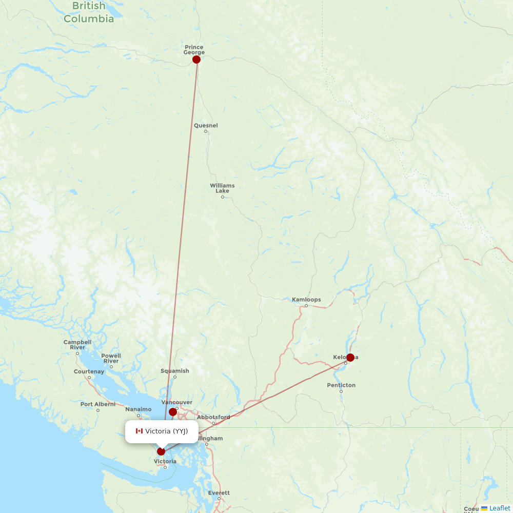 Pacific Coastal Airlines at YYJ route map