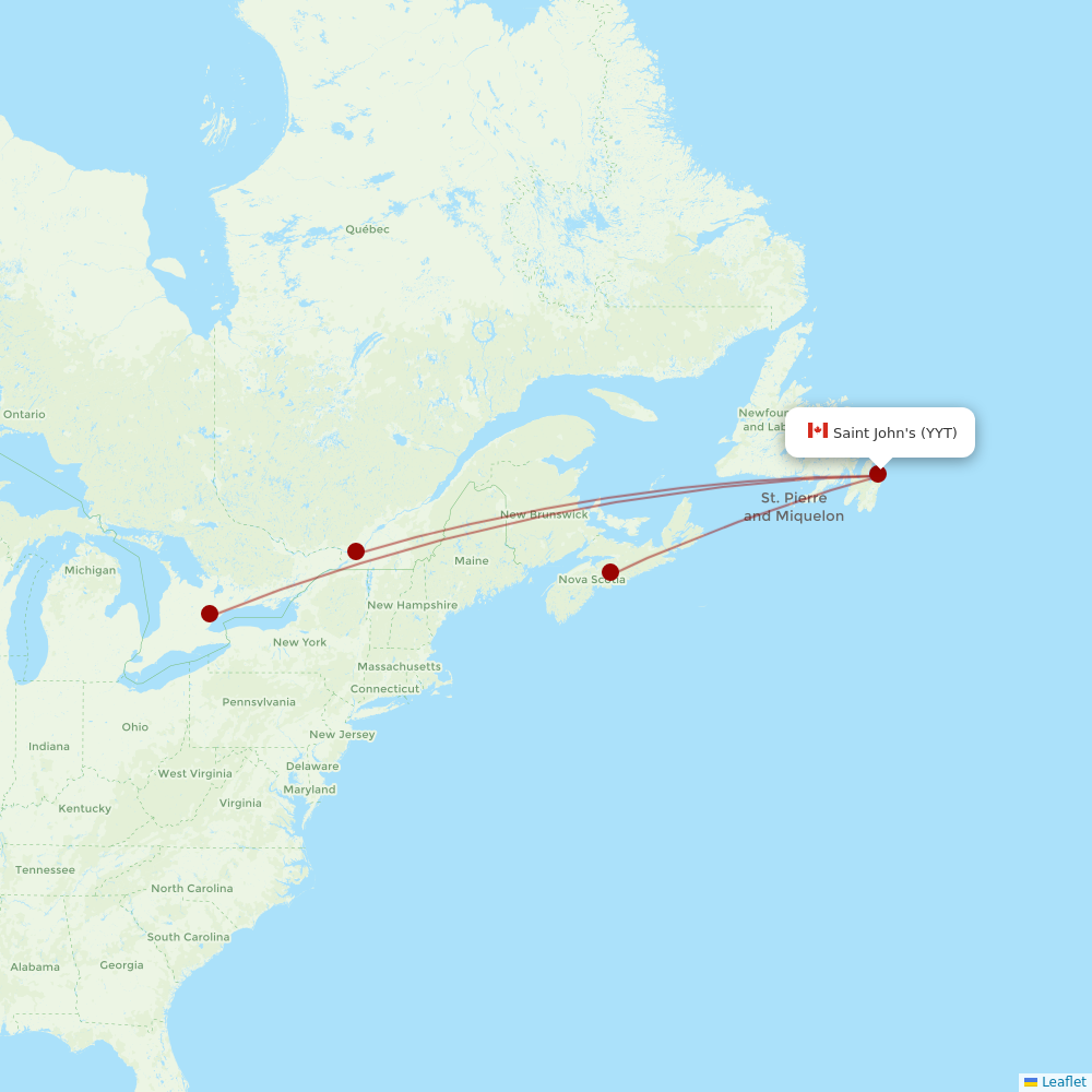 Air Canada at YYT route map