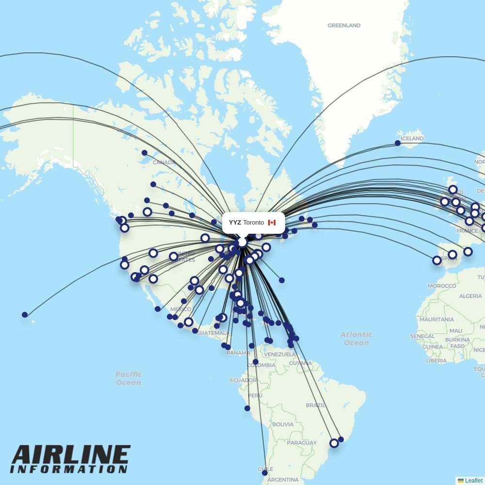 Air Canada routes from YYZ