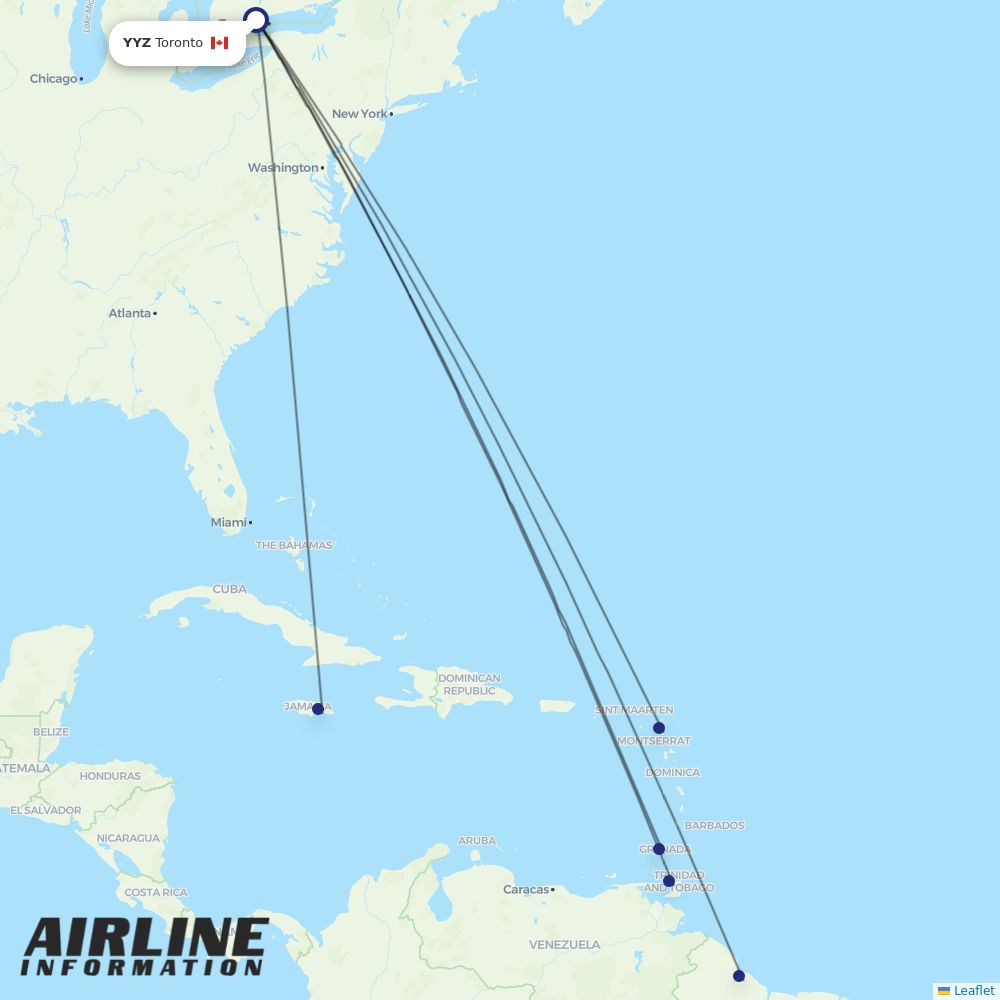 Caribbean Airlines routes from YYZ
