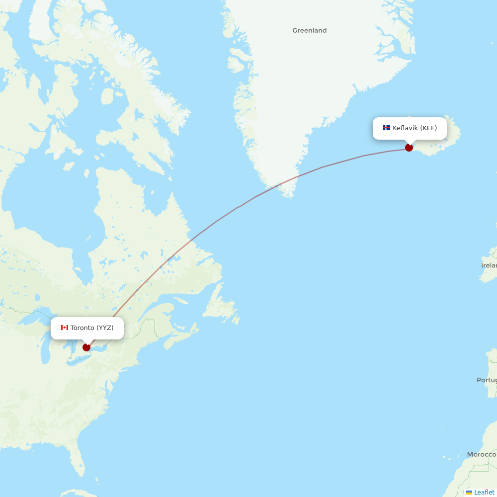 Icelandair at YYZ route map