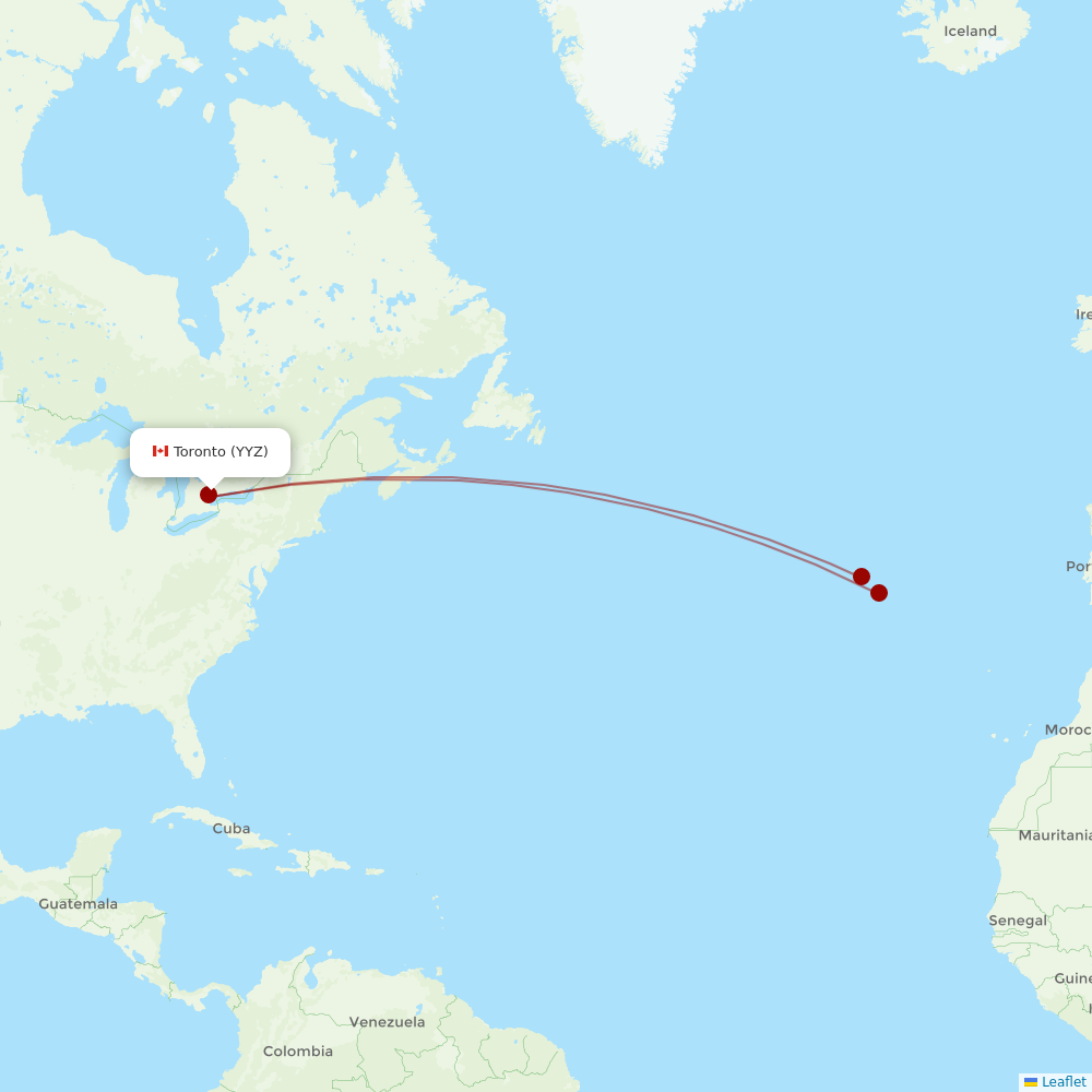 Azores Airlines at YYZ route map