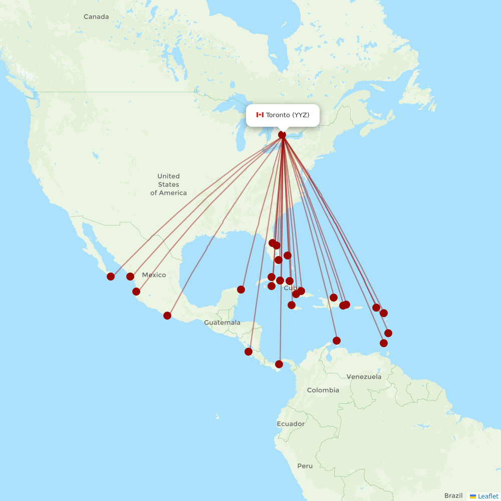 Sunwing Airlines at YYZ route map
