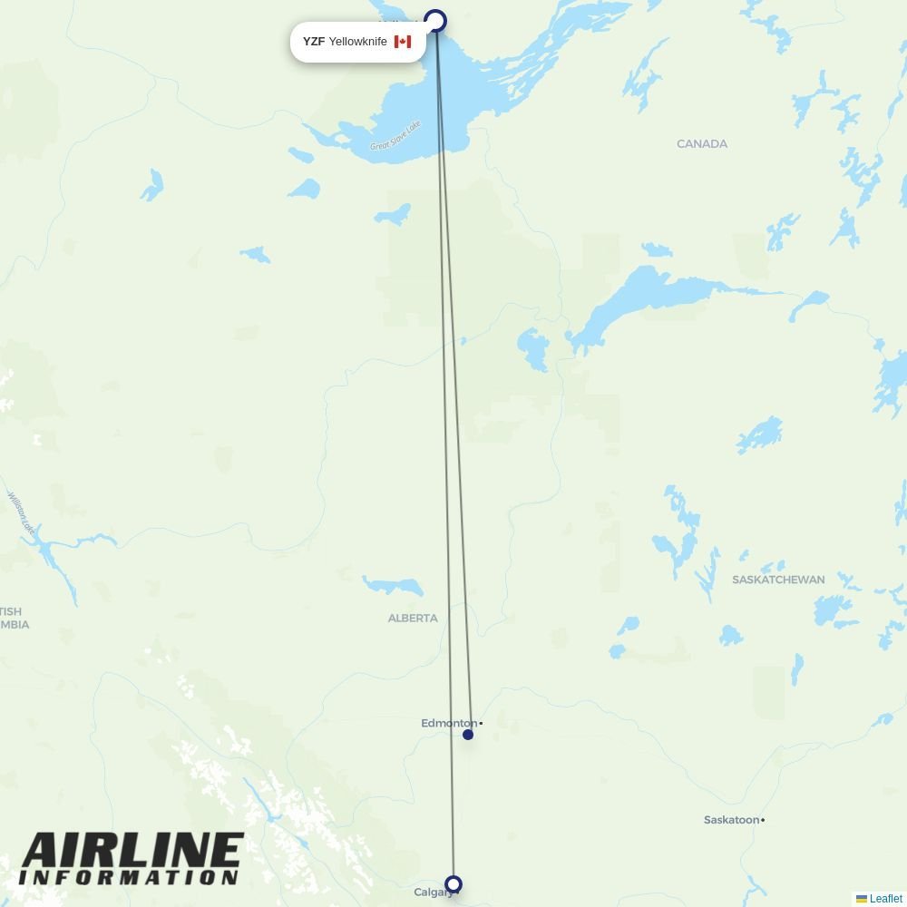 WestJet routes from YZF