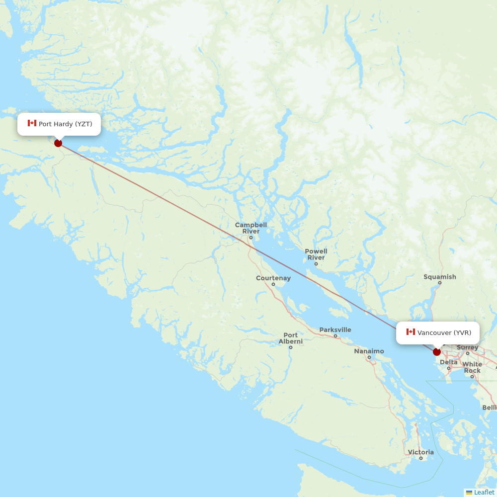 Pacific Coastal Airlines at YZT route map