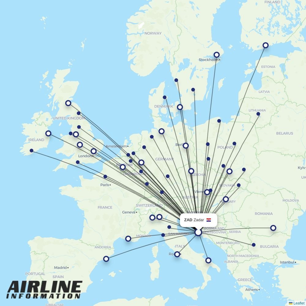 Ryanair routes from ZAD
