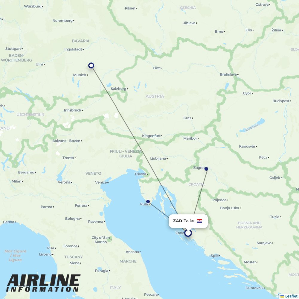 Croatia Airlines routes from ZAD