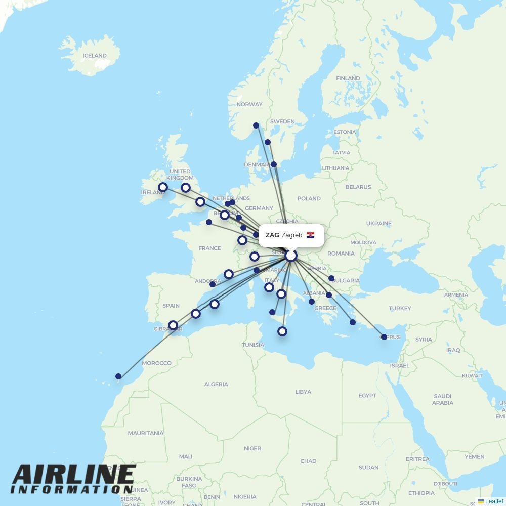 Ryanair routes from ZAG