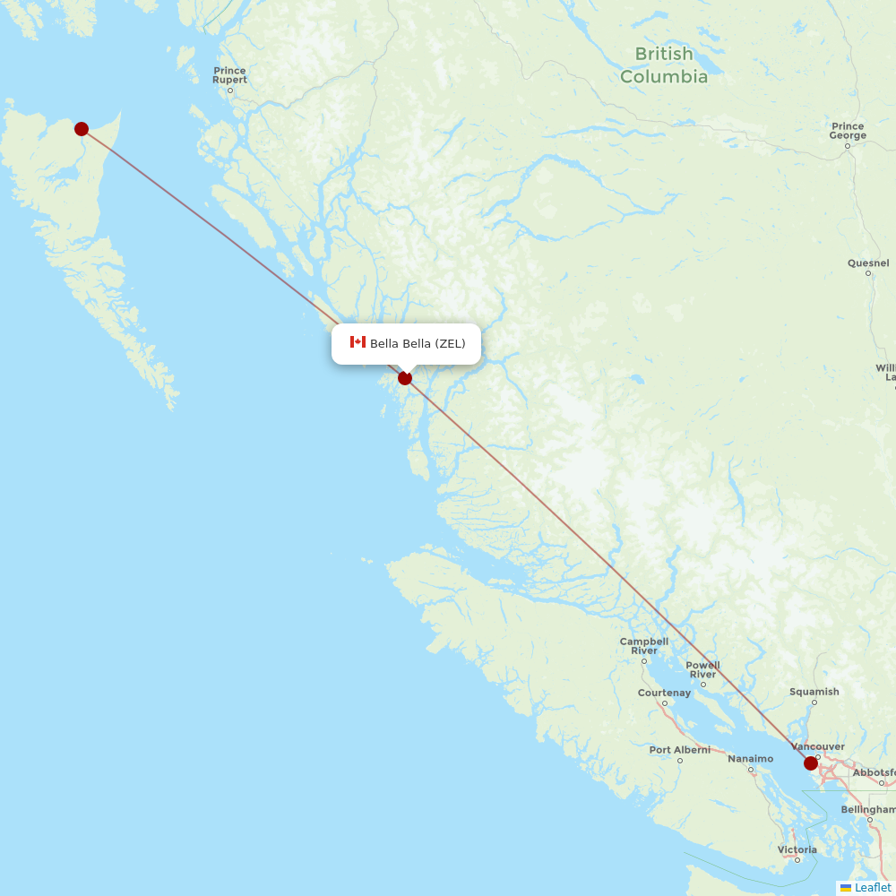 Pacific Coastal Airlines at ZEL route map