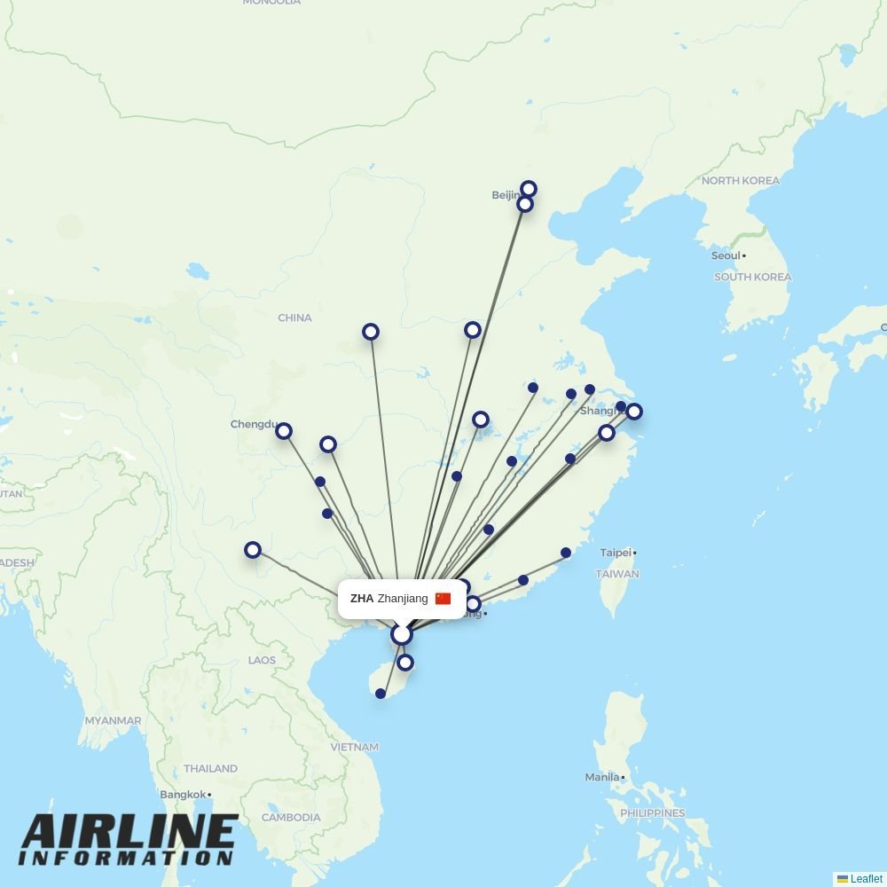 Tianjin Airlines routes from ZHA