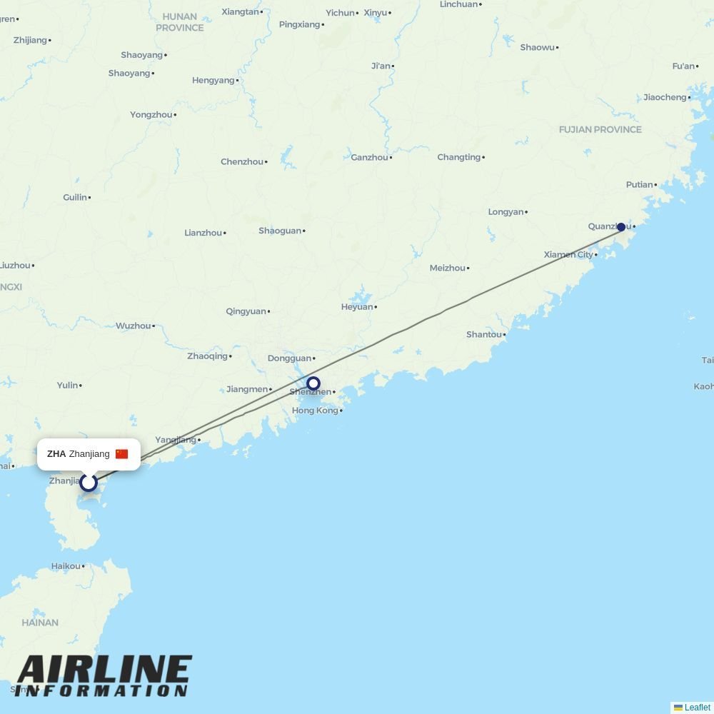 Shenzhen Airlines routes from ZHA
