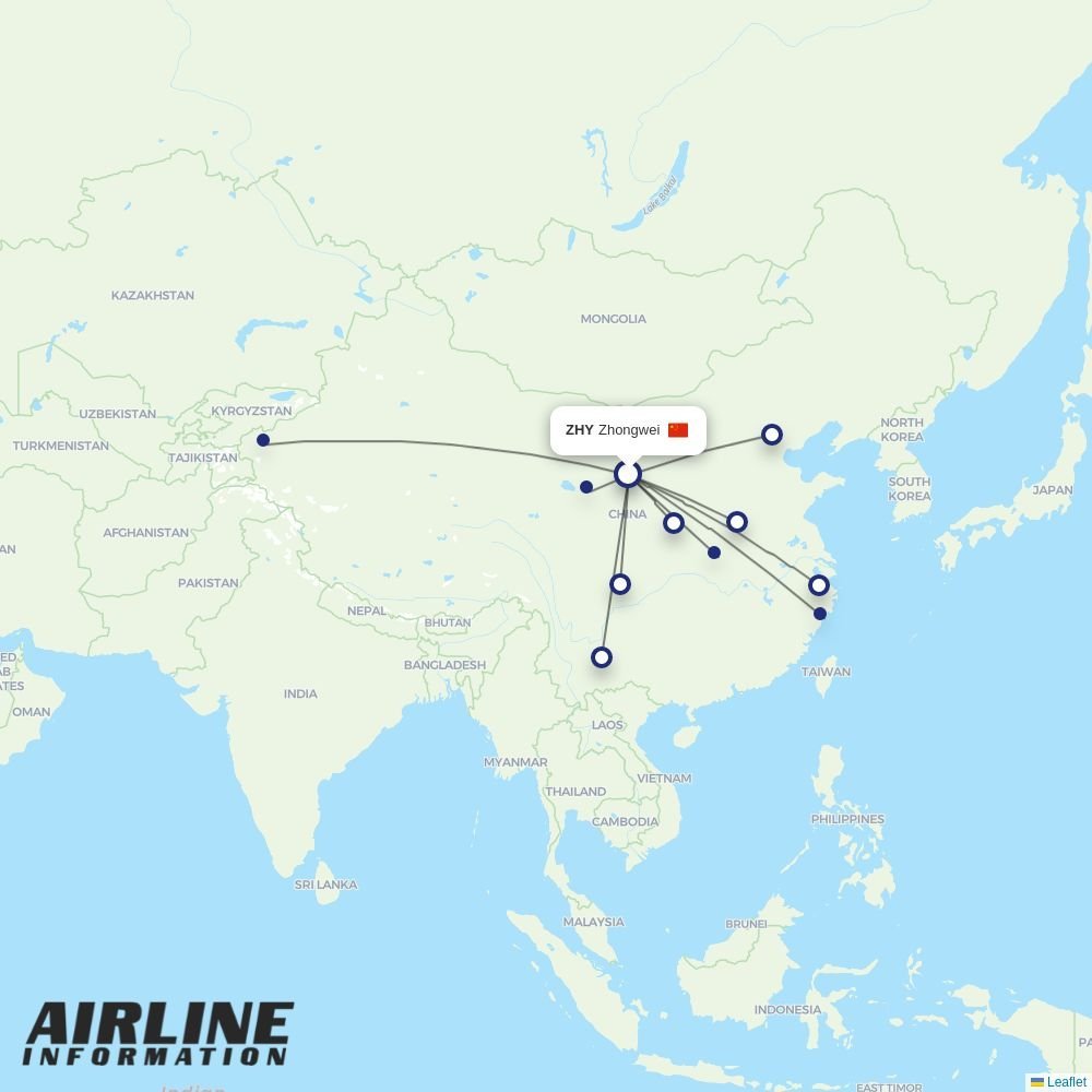 Sichuan Airlines routes from ZHY