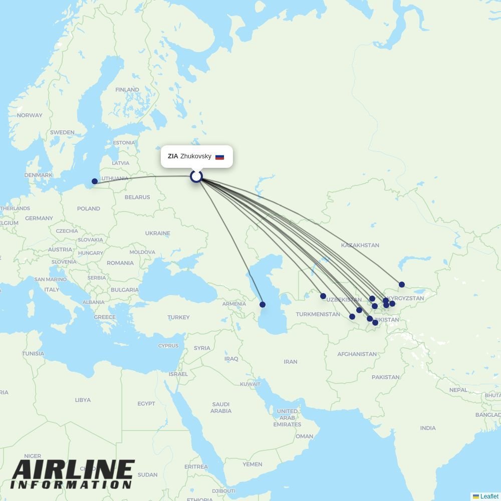 Ural Airlines routes from ZIA