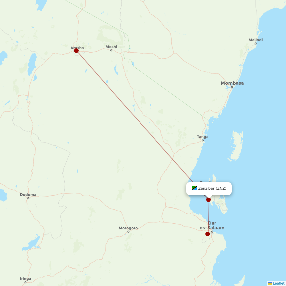 Regional Air at ZNZ route map