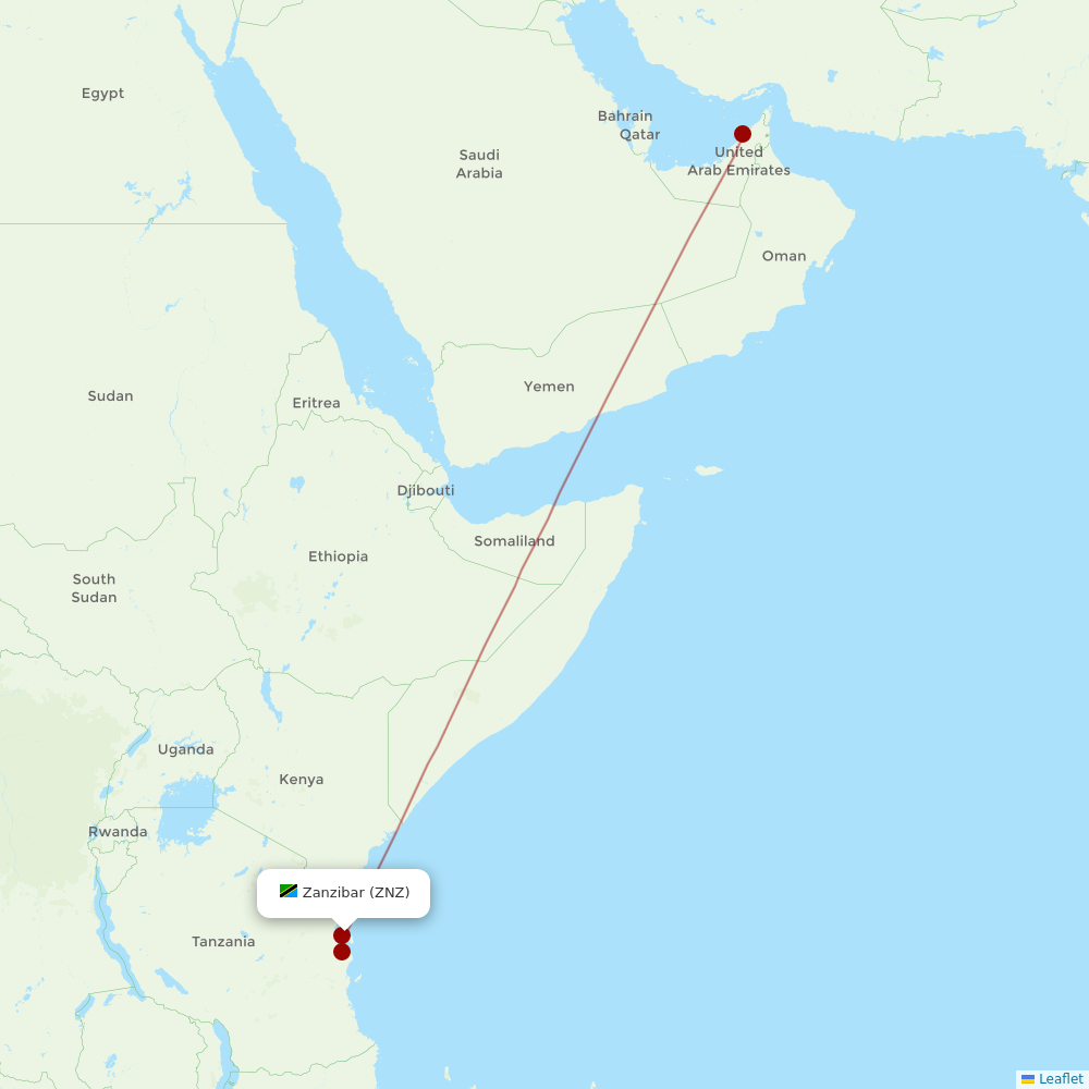 flydubai at ZNZ route map