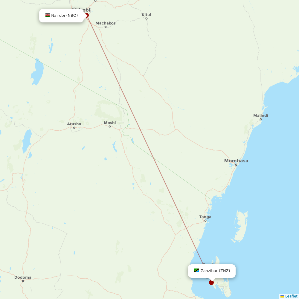 Kenya Airways at ZNZ route map