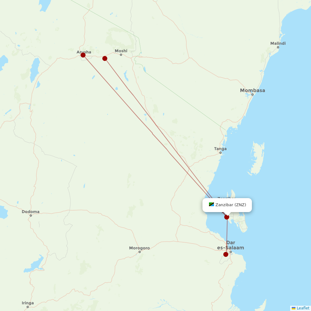 Air Tanzania at ZNZ route map