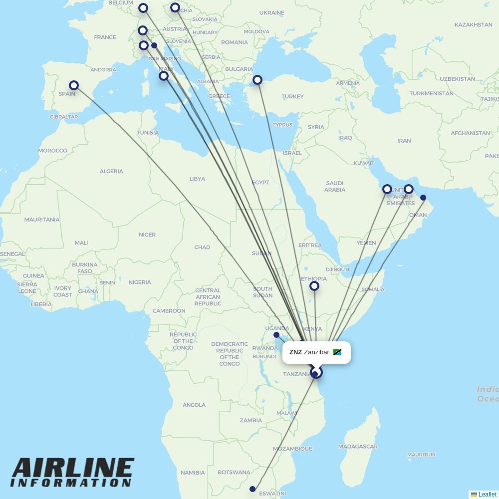 Turkish Airlines routes from ZNZ