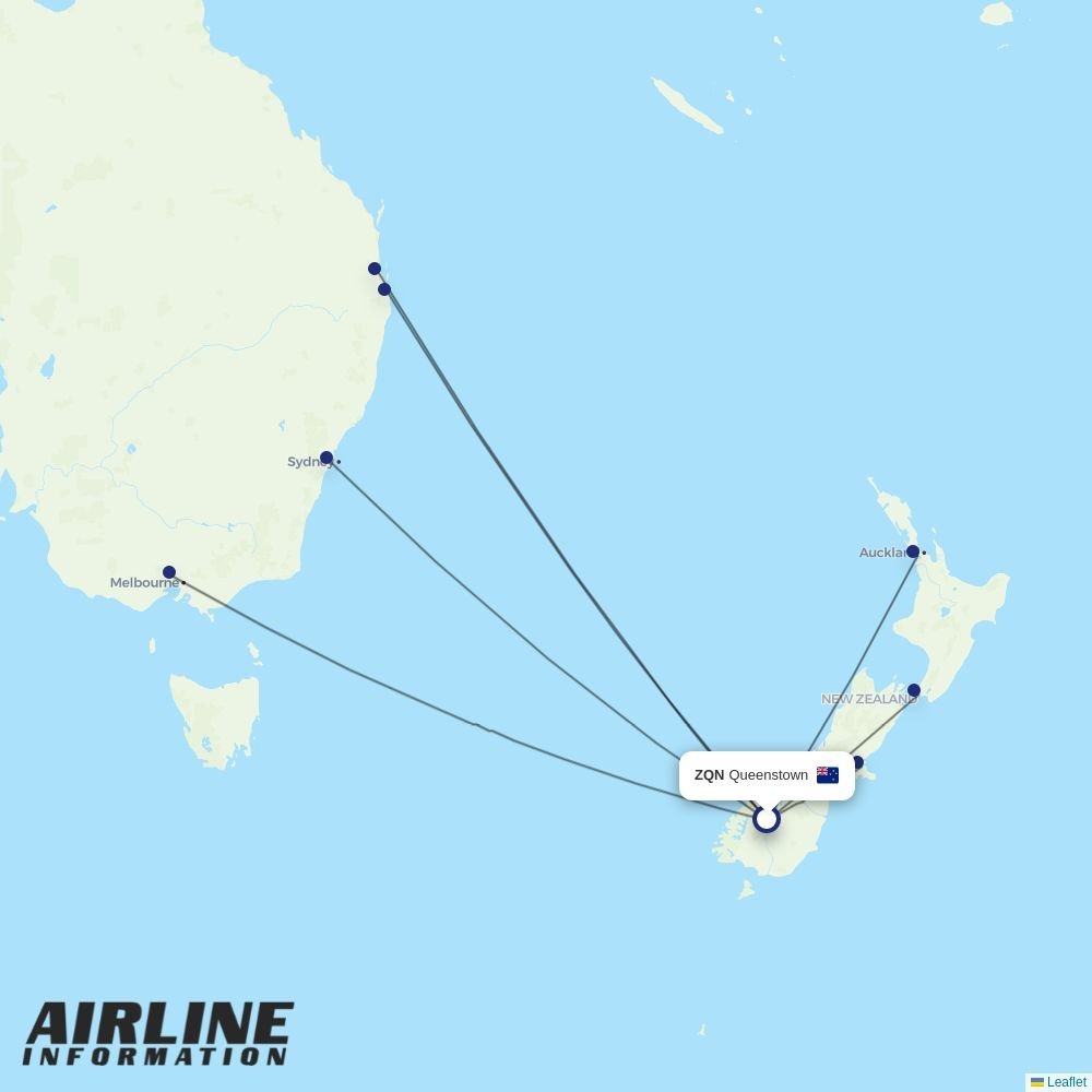 Air New Zealand routes from ZQN